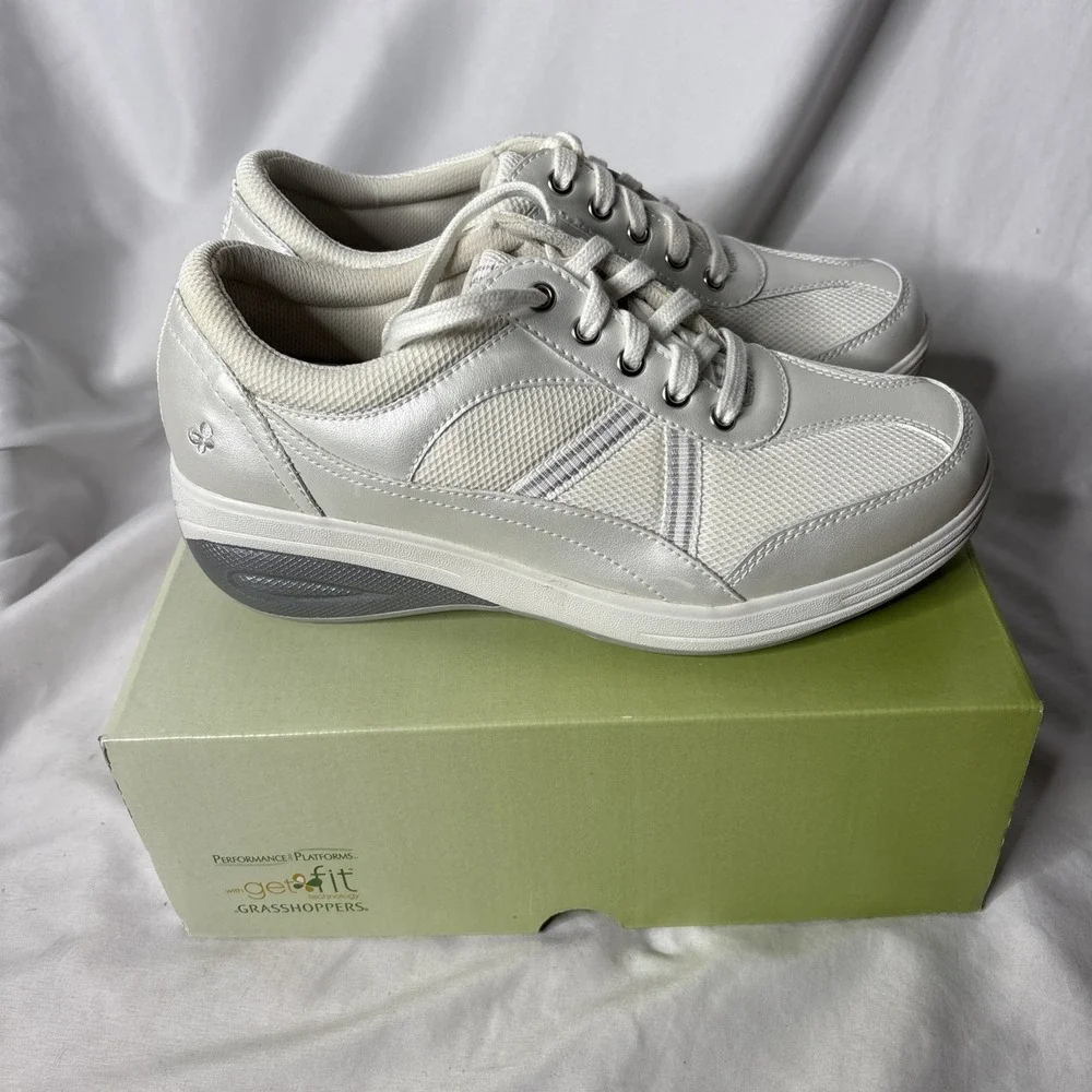Grasshoppers Performance Platforms Get Fit Women's 8 Shoes White Silver Sneakers